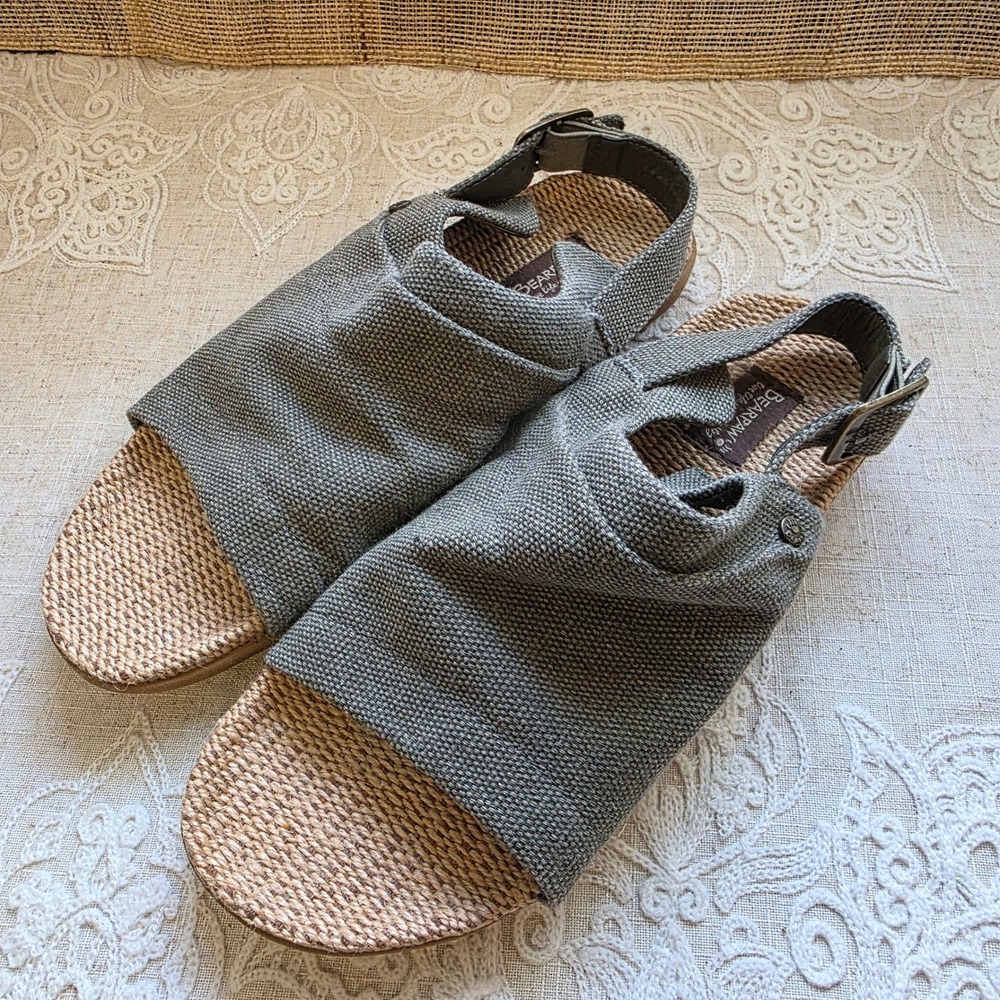 Bearpaw Duran Sandals Size 7 Olive Green Canvas‎ Jute Slingback 2210W-DURAN